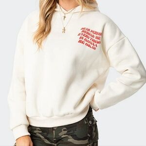 Edikted Cream Oversized Sweatshirt with Red Text